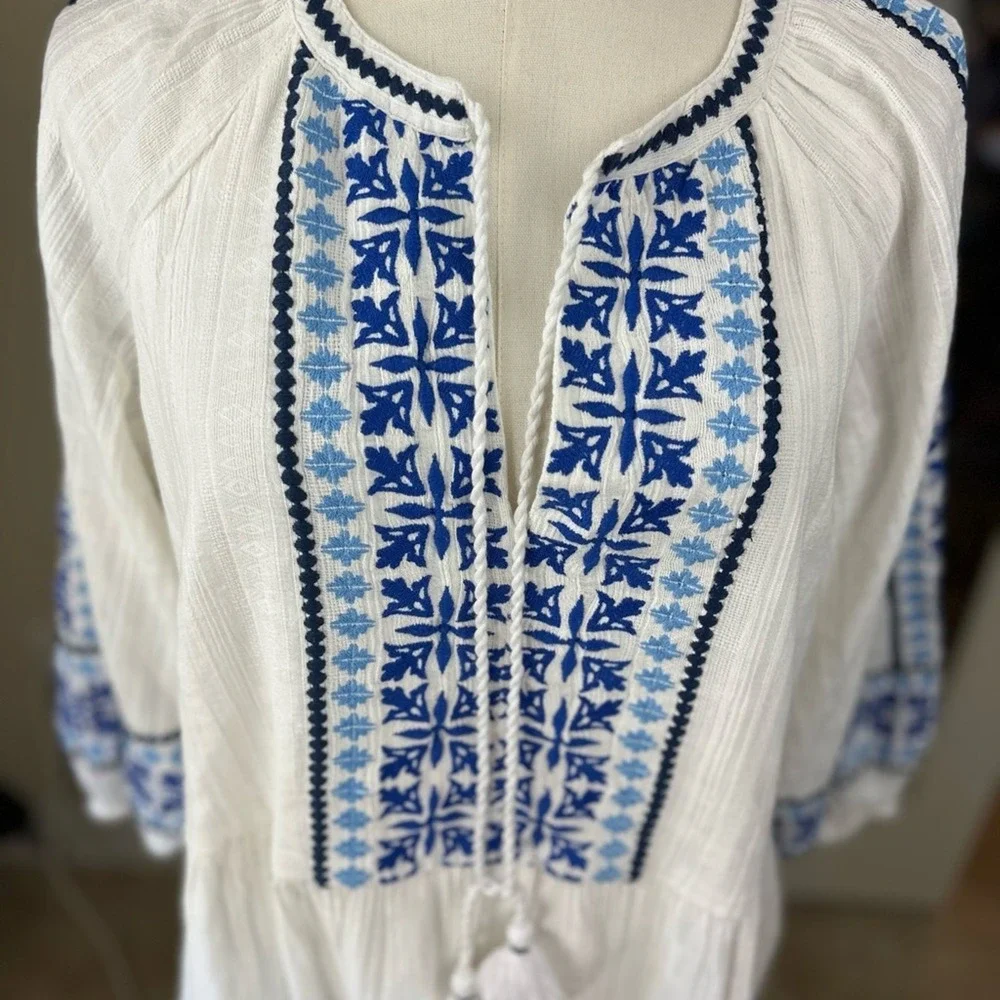 Tommy Bahama NWT Size LGE  Mykonos White &‎ Blue Embroidered  tiered midi Dress - Picture 8 of 16